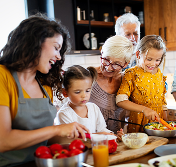 Family making dinner together
