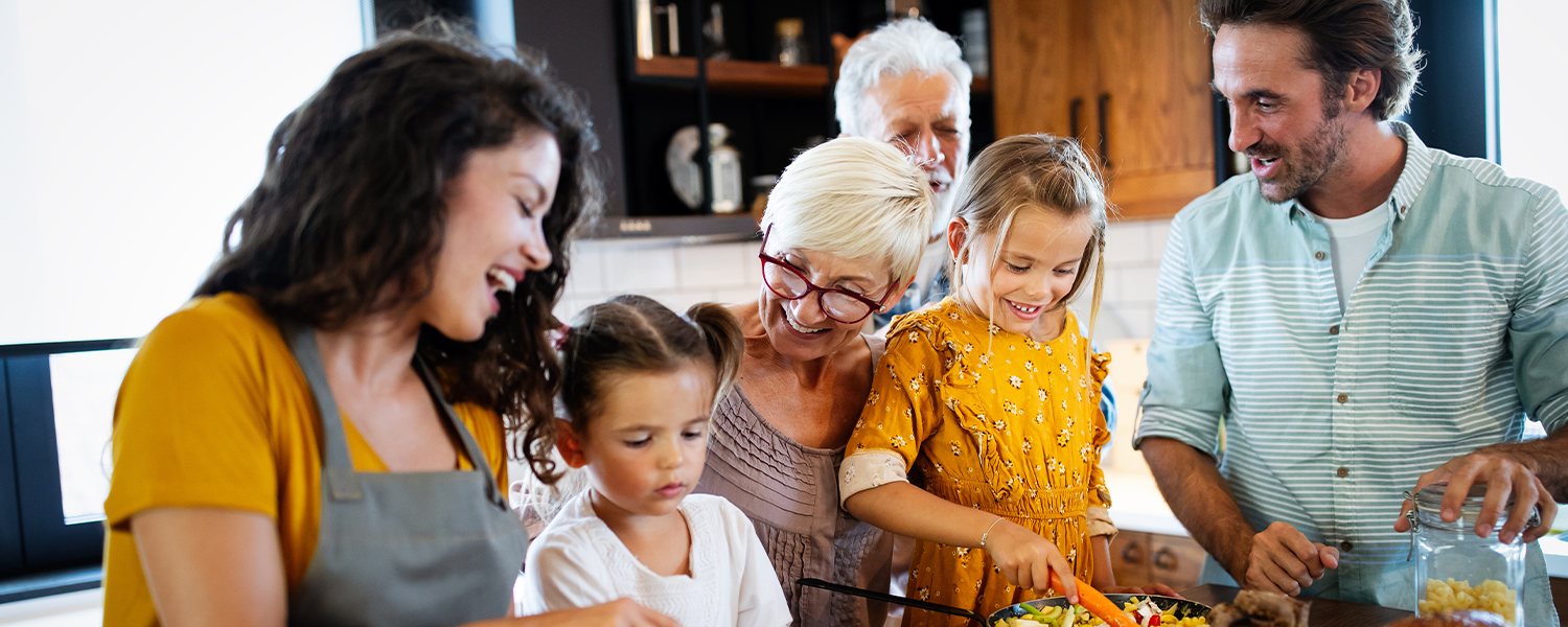 Family making dinner together